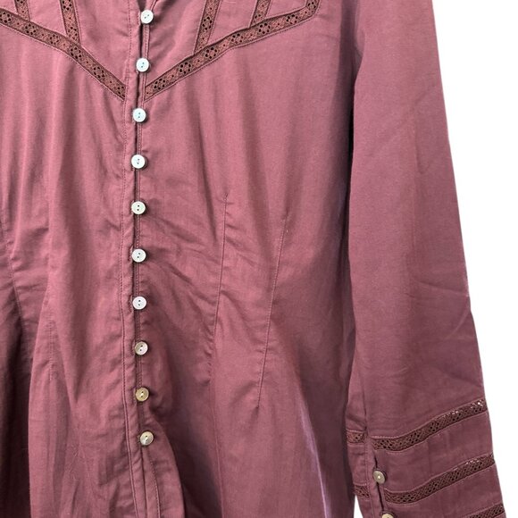 J Jill Burgundy Cotton Stretch Button Up Long Sleeve Career Casual Top Sz XS EUC - Picture 3 of 9